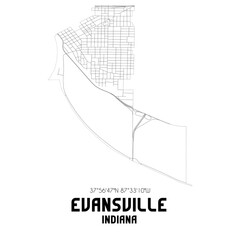 Evansville Indiana. US street map with black and white lines.