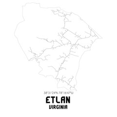 Etlan Virginia. US street map with black and white lines.