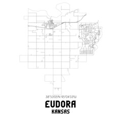 Eudora Kansas. US street map with black and white lines.