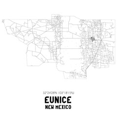 Eunice New Mexico. US street map with black and white lines.