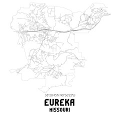 Eureka Missouri. US street map with black and white lines.