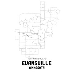 Evansville Minnesota. US street map with black and white lines.