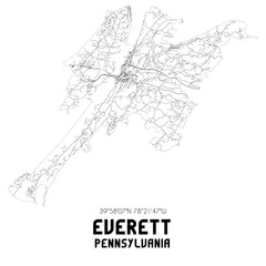 Everett Pennsylvania. US street map with black and white lines.