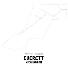 Everett Washington. US street map with black and white lines.