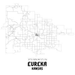 Eureka Kansas. US street map with black and white lines.
