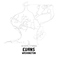 Evans Washington. US street map with black and white lines.