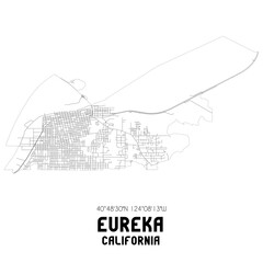 Eureka California. US street map with black and white lines.