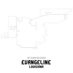 Evangeline Louisiana. US street map with black and white lines.