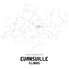 Evansville Illinois. US street map with black and white lines.