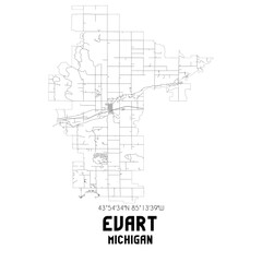 Evart Michigan. US street map with black and white lines.