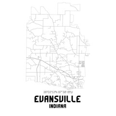Evansville Indiana. US street map with black and white lines.