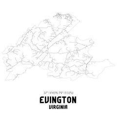 Evington Virginia. US street map with black and white lines.