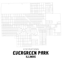 Evergreen Park Illinois. US street map with black and white lines.