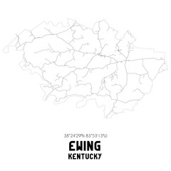 Ewing Kentucky. US street map with black and white lines.