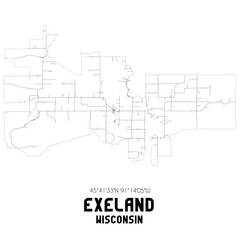 Exeland Wisconsin. US street map with black and white lines.