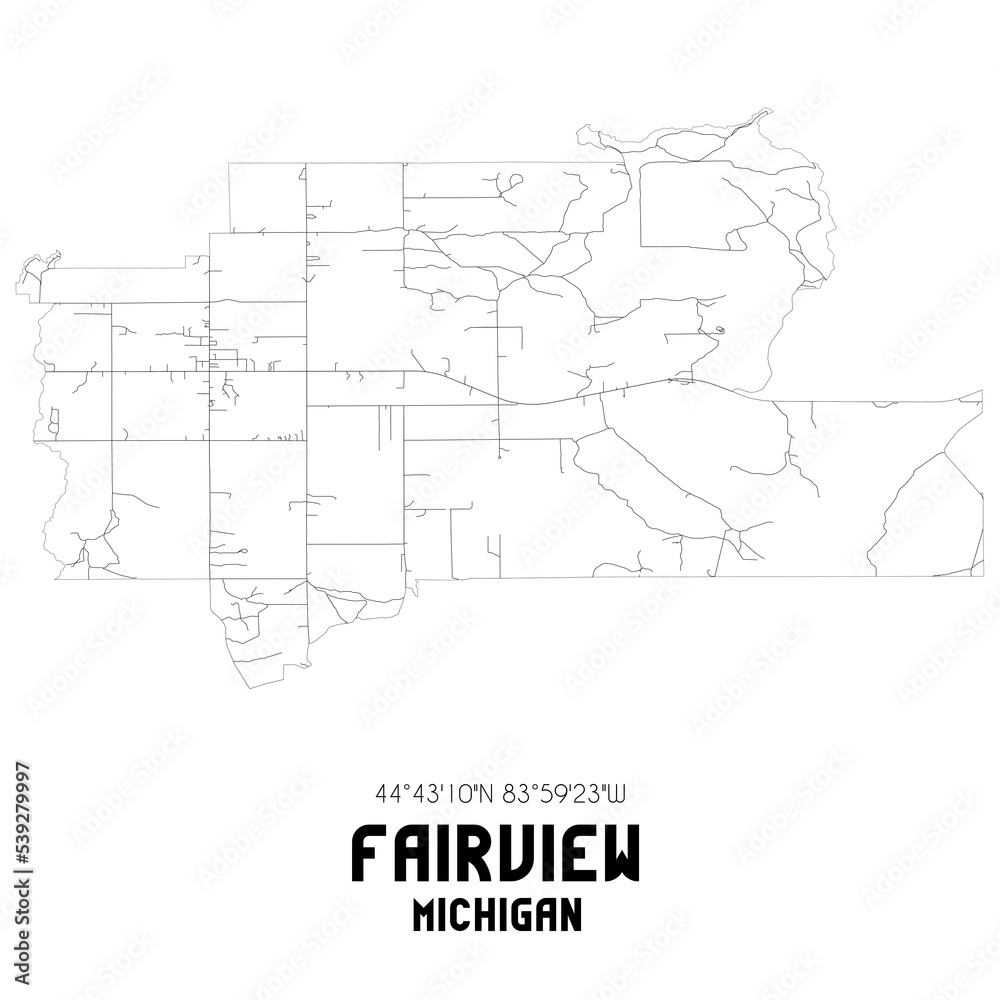 Wall mural Fairview Michigan. US street map with black and white lines.