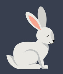 Grey rabbit icon. Charming gray bunny sitting. Graphic element for printing on fabric, poster or banner for website. Forest dweller, fauna, mammal and wild life. Cartoon flat vector illustration