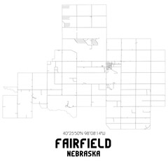 Fairfield Nebraska. US street map with black and white lines.