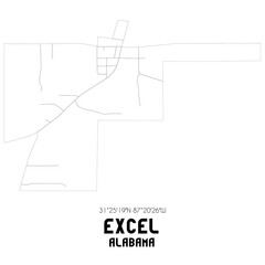 Excel Alabama. US street map with black and white lines.