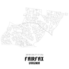 Fototapeta na wymiar Fairfax Virginia. US street map with black and white lines.