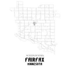 Fairfax Minnesota. US street map with black and white lines.