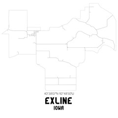 Exline Iowa. US street map with black and white lines.