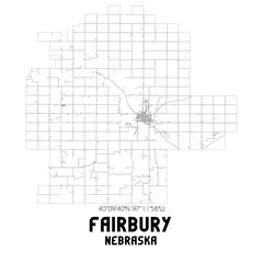 Fairbury Nebraska. US street map with black and white lines.