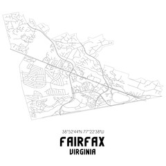 Fototapeta na wymiar Fairfax Virginia. US street map with black and white lines.