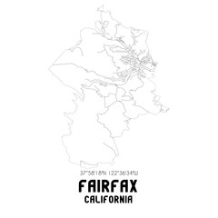 Fairfax California. US street map with black and white lines.