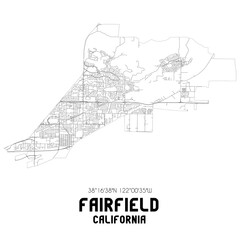 Fototapeta na wymiar Fairfield California. US street map with black and white lines.
