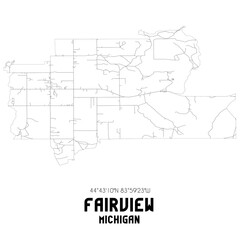 Fairview Michigan. US street map with black and white lines.