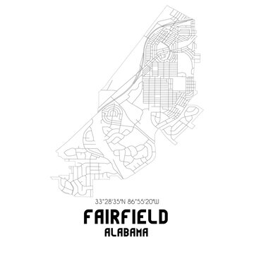 Fairfield Alabama. US Street Map With Black And White Lines.