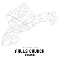 Falls Church Virginia. US street map with black and white lines.