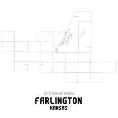 Farlington Kansas. US street map with black and white lines.