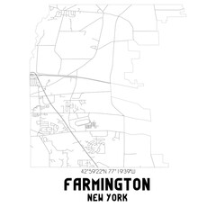 Farmington New York. US street map with black and white lines.