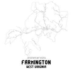 Farmington West Virginia. US street map with black and white lines.