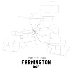 Farmington Iowa. US street map with black and white lines.