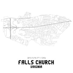 Falls Church Virginia. US street map with black and white lines.