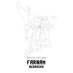 Farnam Nebraska. US street map with black and white lines.