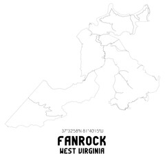 Fanrock West Virginia. US street map with black and white lines.