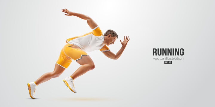 Realistic silhouette of a running athlete on white background. Runner man are running sprint or marathon. Vector illustration