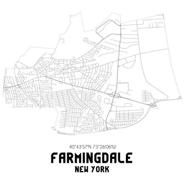 Farmingdale New York. US street map with black and white lines.