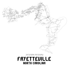 Fayetteville North Carolina. US street map with black and white lines.