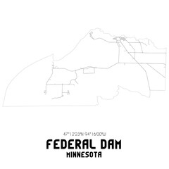 Federal Dam Minnesota. US street map with black and white lines.