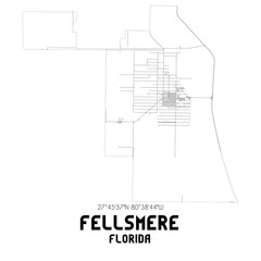 Fellsmere Florida. US street map with black and white lines.