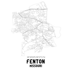 Fenton Missouri. US street map with black and white lines.