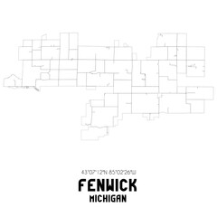 Fenwick Michigan. US street map with black and white lines.