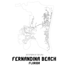 Fernandina Beach Florida. US street map with black and white lines.