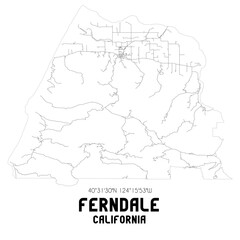 Ferndale California. US street map with black and white lines.