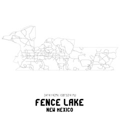 Fence Lake New Mexico. US street map with black and white lines.